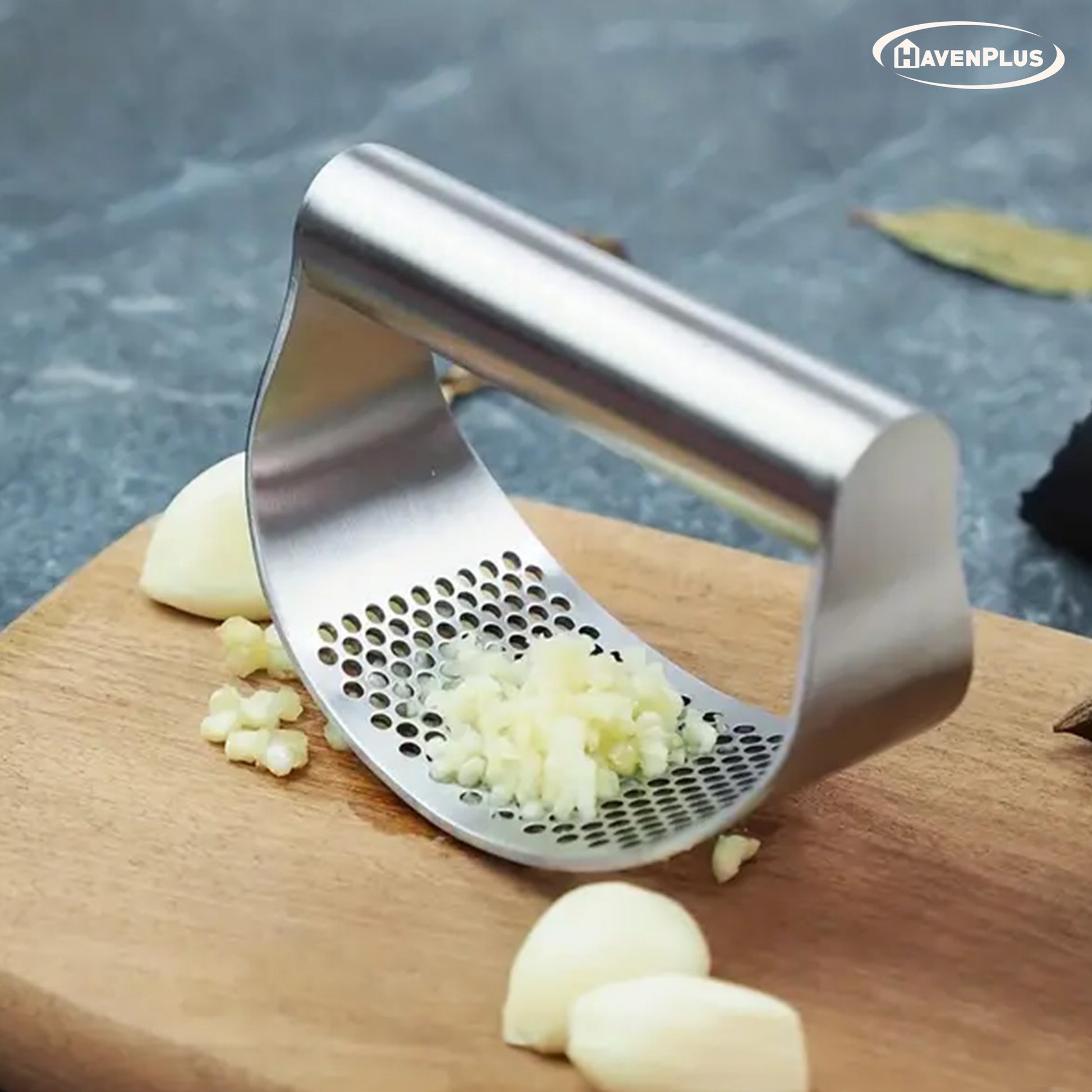 HavenPlus Garlic Press – Stainless Steel Crusher