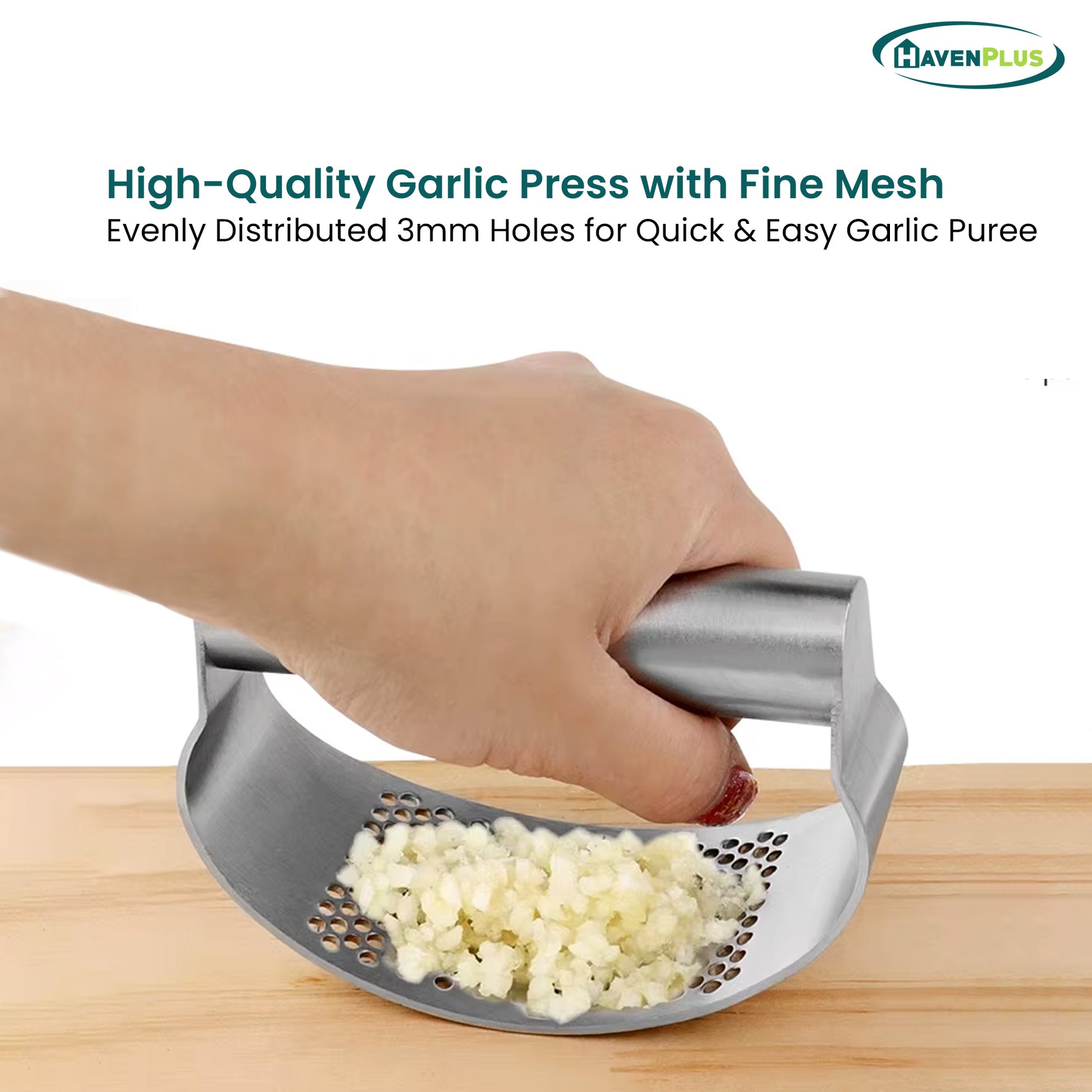 HavenPlus Garlic Press – Stainless Steel Crusher