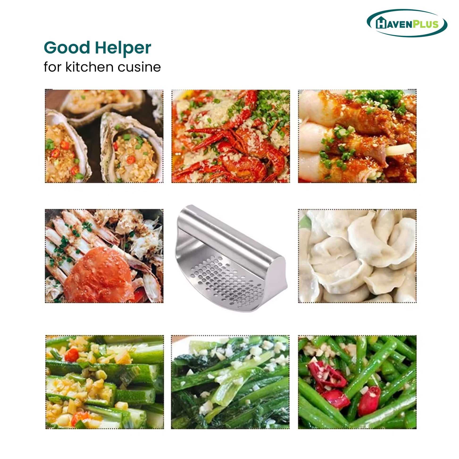 HavenPlus Garlic Press – Stainless Steel Crusher