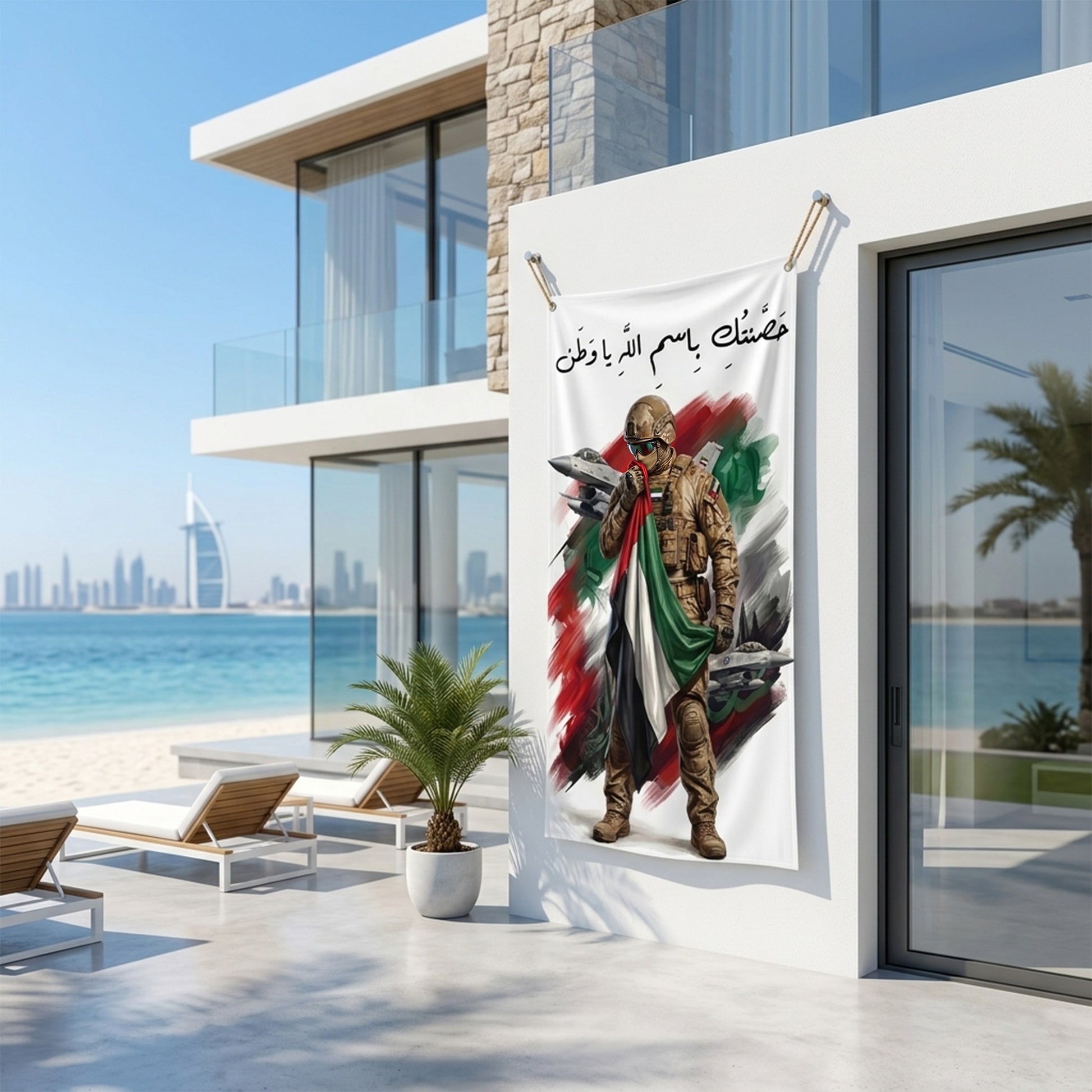UAE Outdoor Fabric Banner (1m x 1.2m) – Hanging Flag | حَصَّنتُكِ بِاسمِ اللَّهِ يا وَطَن
