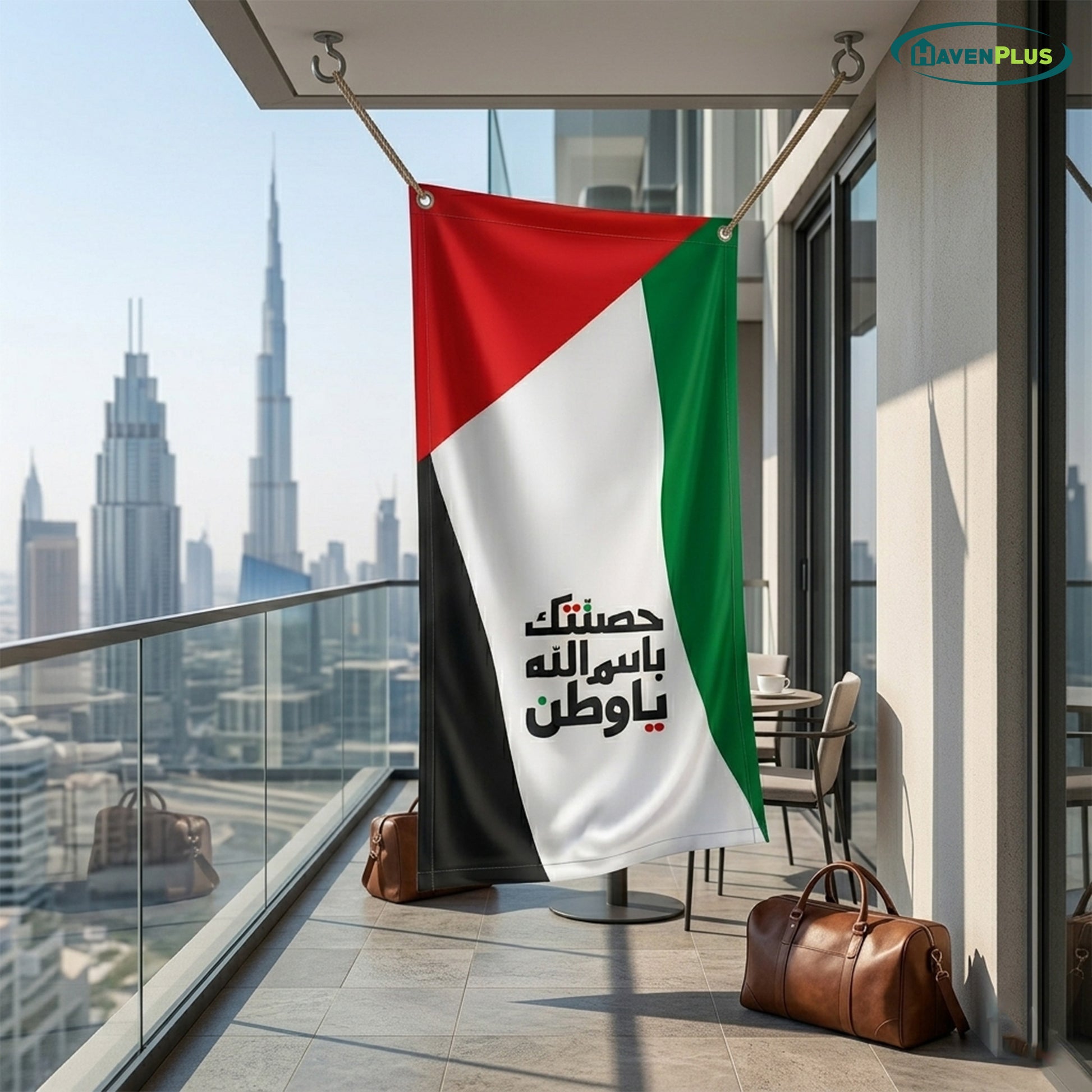 UAE Outdoor Fabric Banner (1m x 1.2m) – Hanging Flag | حَصَّنتُكِ بِاسمِ اللَّهِ يا وَطَن