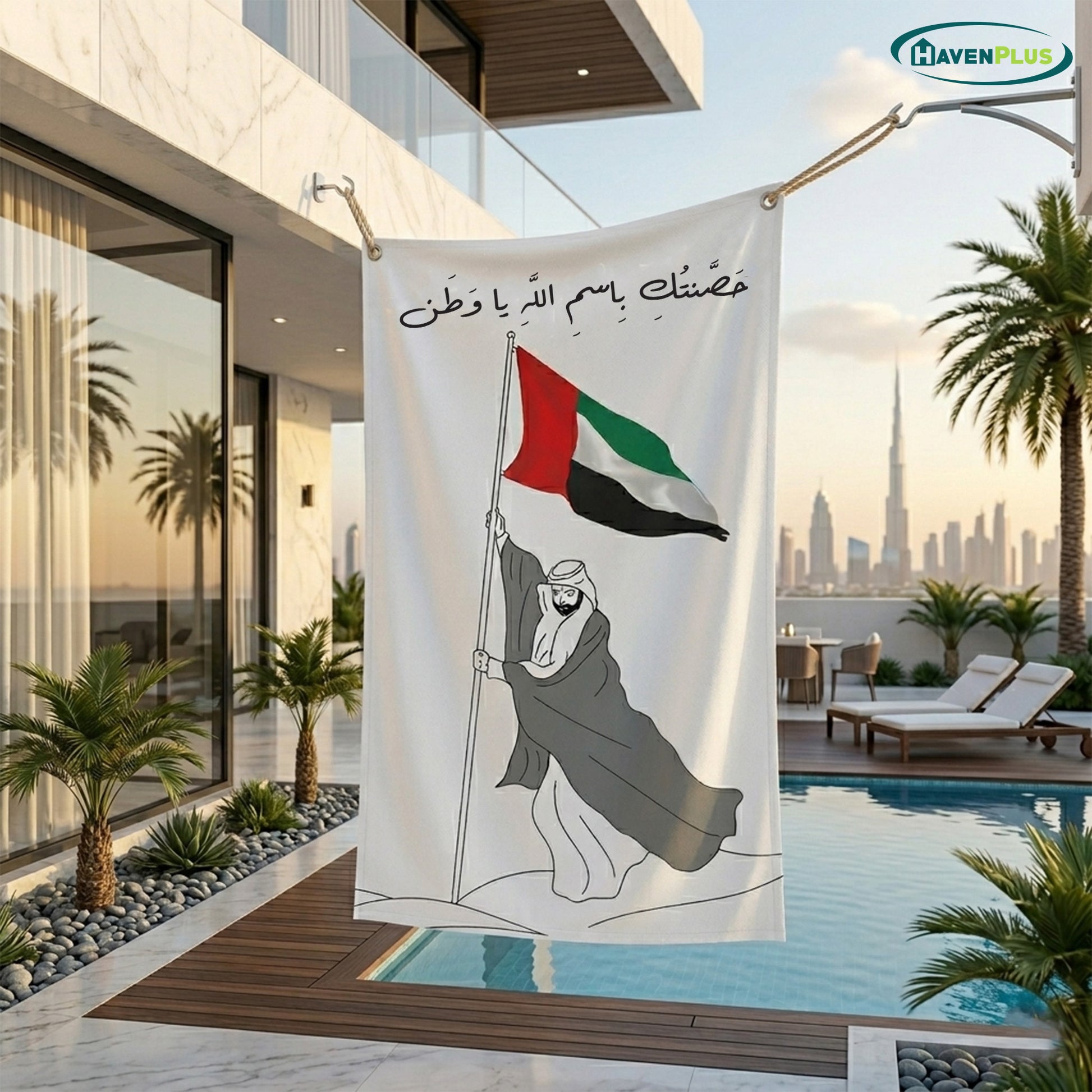 UAE Outdoor Fabric Banner (1m x 1.2m) – Hanging Flag | حَصَّنتُكِ بِاسمِ اللَّهِ يا وَطَن