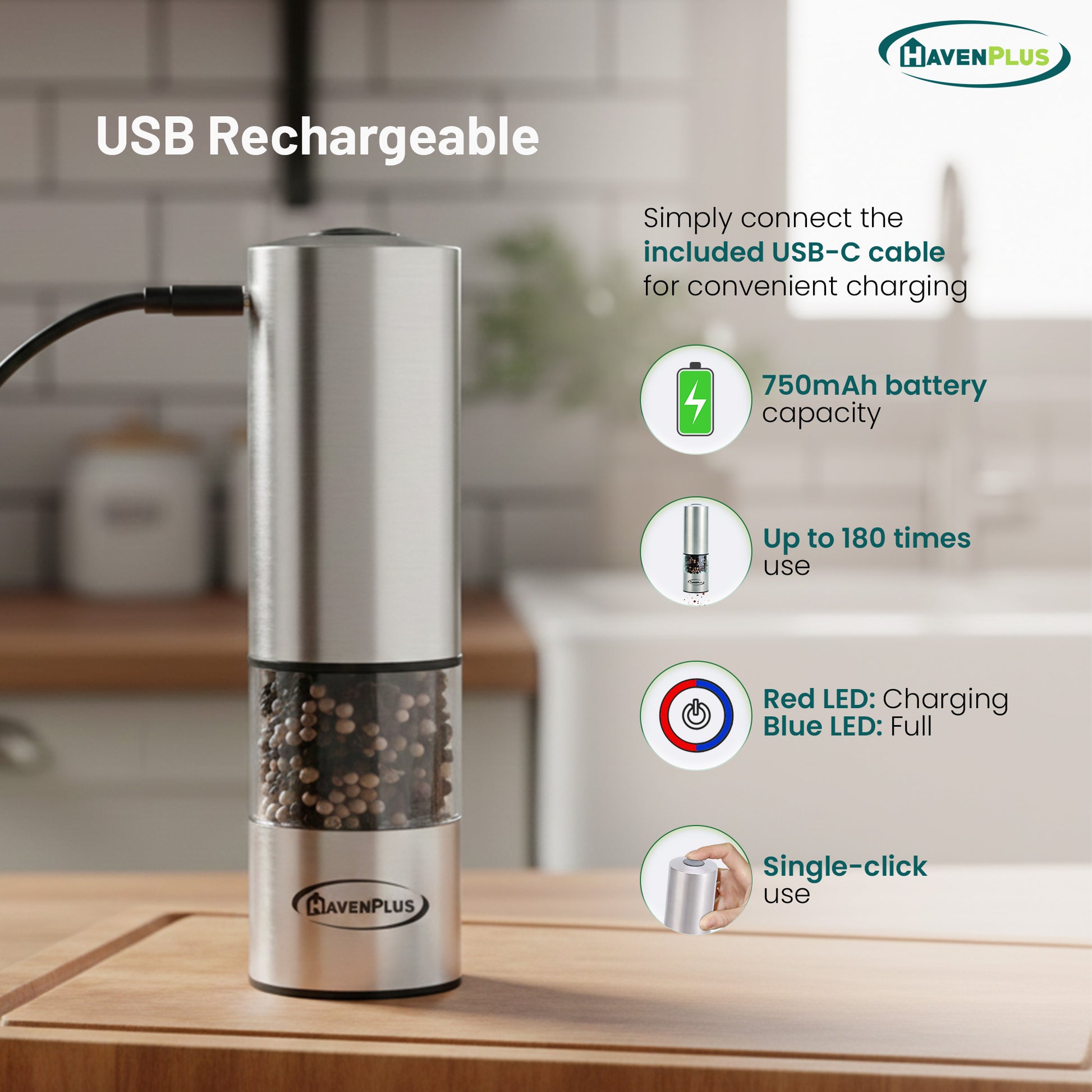 Electric Cordless Salt & Pepper Mill