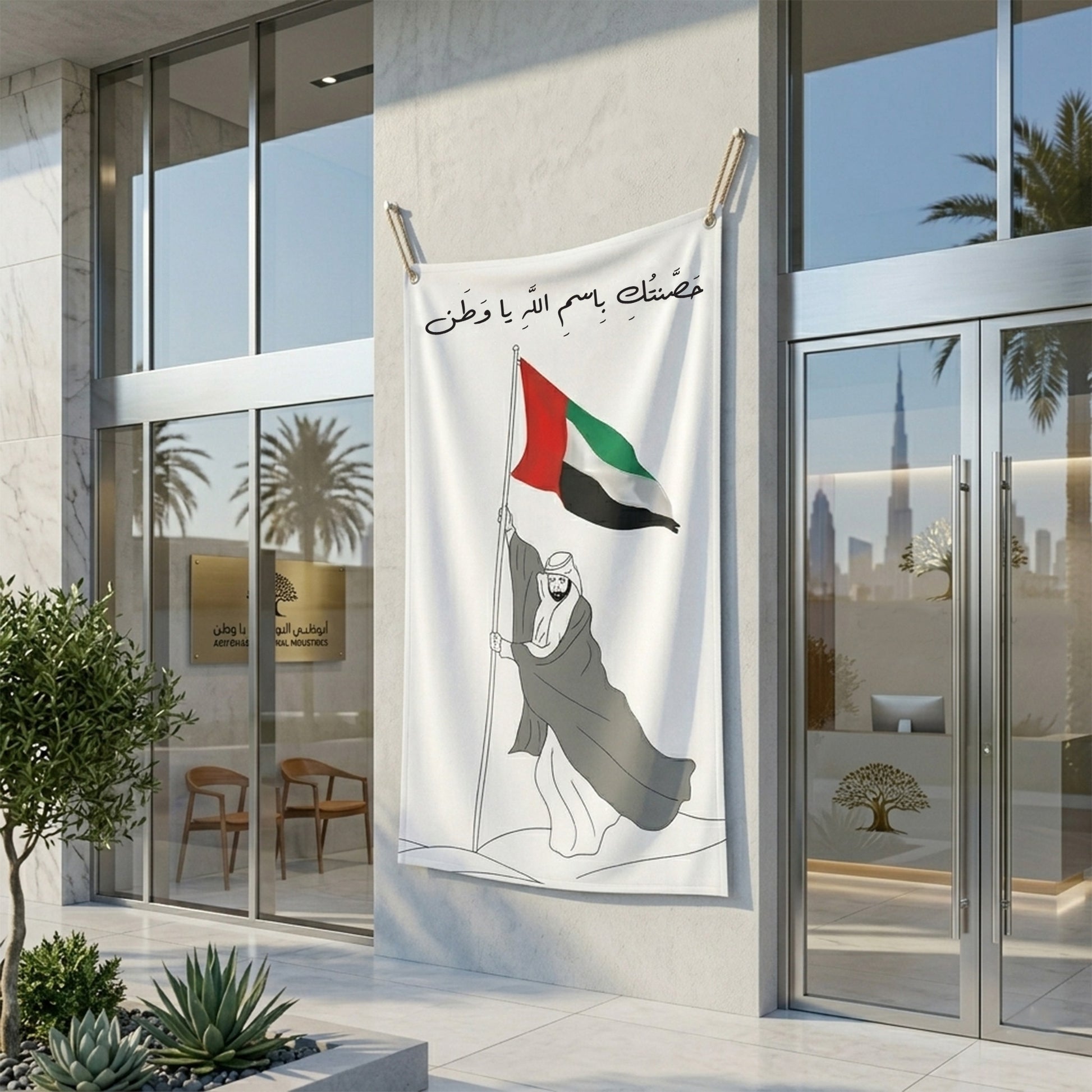 UAE Outdoor Fabric Banner (1m x 1.2m) – Hanging Flag | حَصَّنتُكِ بِاسمِ اللَّهِ يا وَطَن